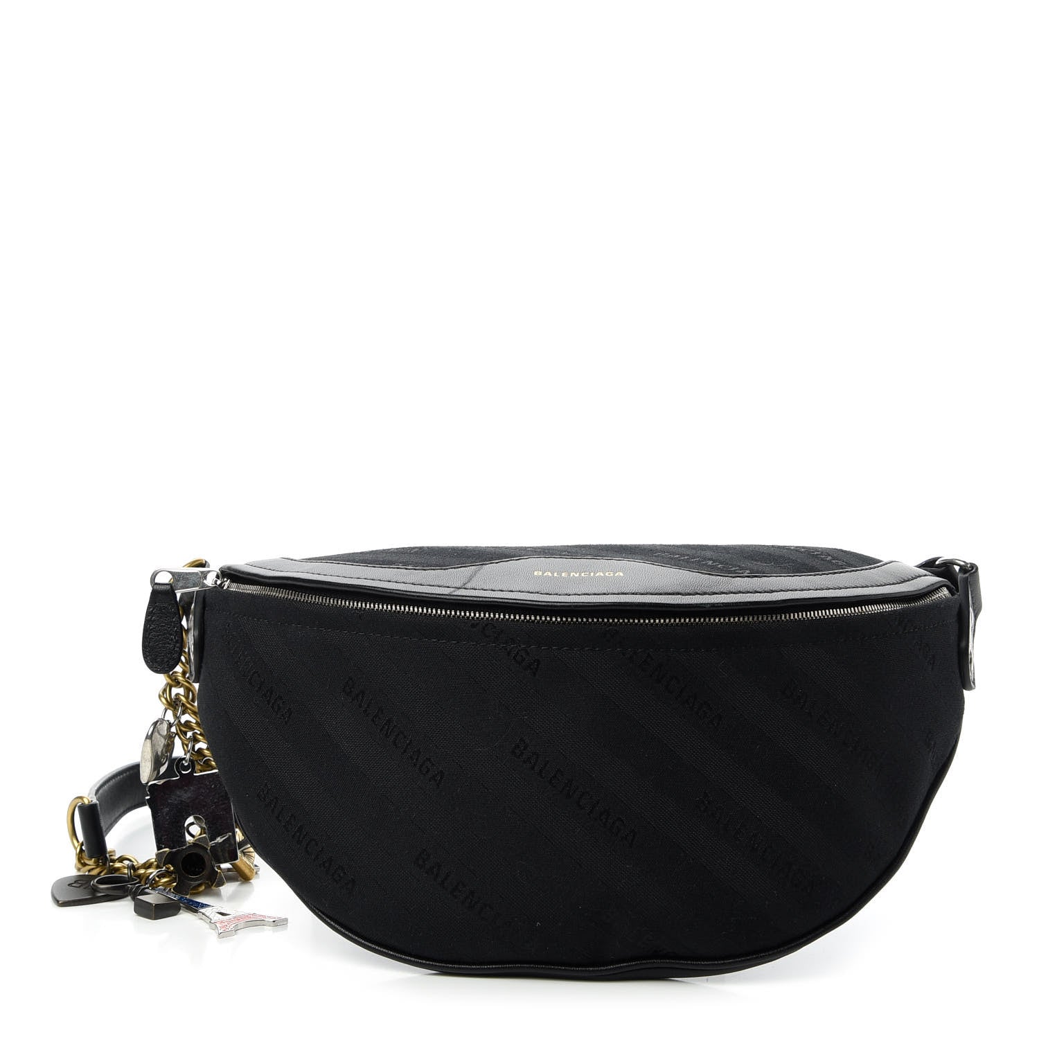 Balenciaga Canvas Jacquard Diagonal Allover Logo XS Souvenir Belt Bag Black 1 of 9