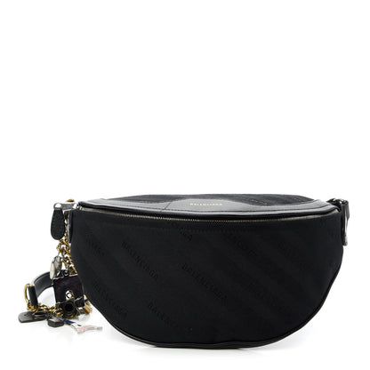 Balenciaga Canvas Jacquard Diagonal Allover Logo XS Souvenir Belt Bag Black 1 of 9