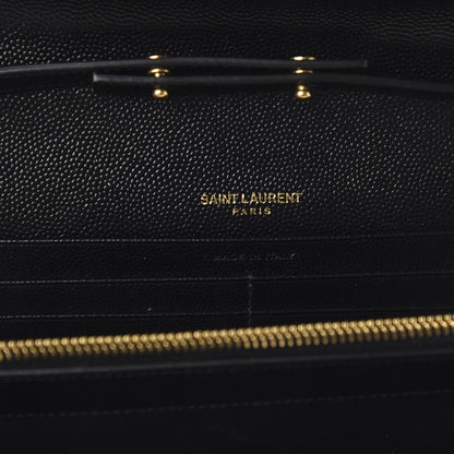 Saint Laurent Grain De Poudre Matelasse Chevron Monogram Chain Wallet Black 8 of 9