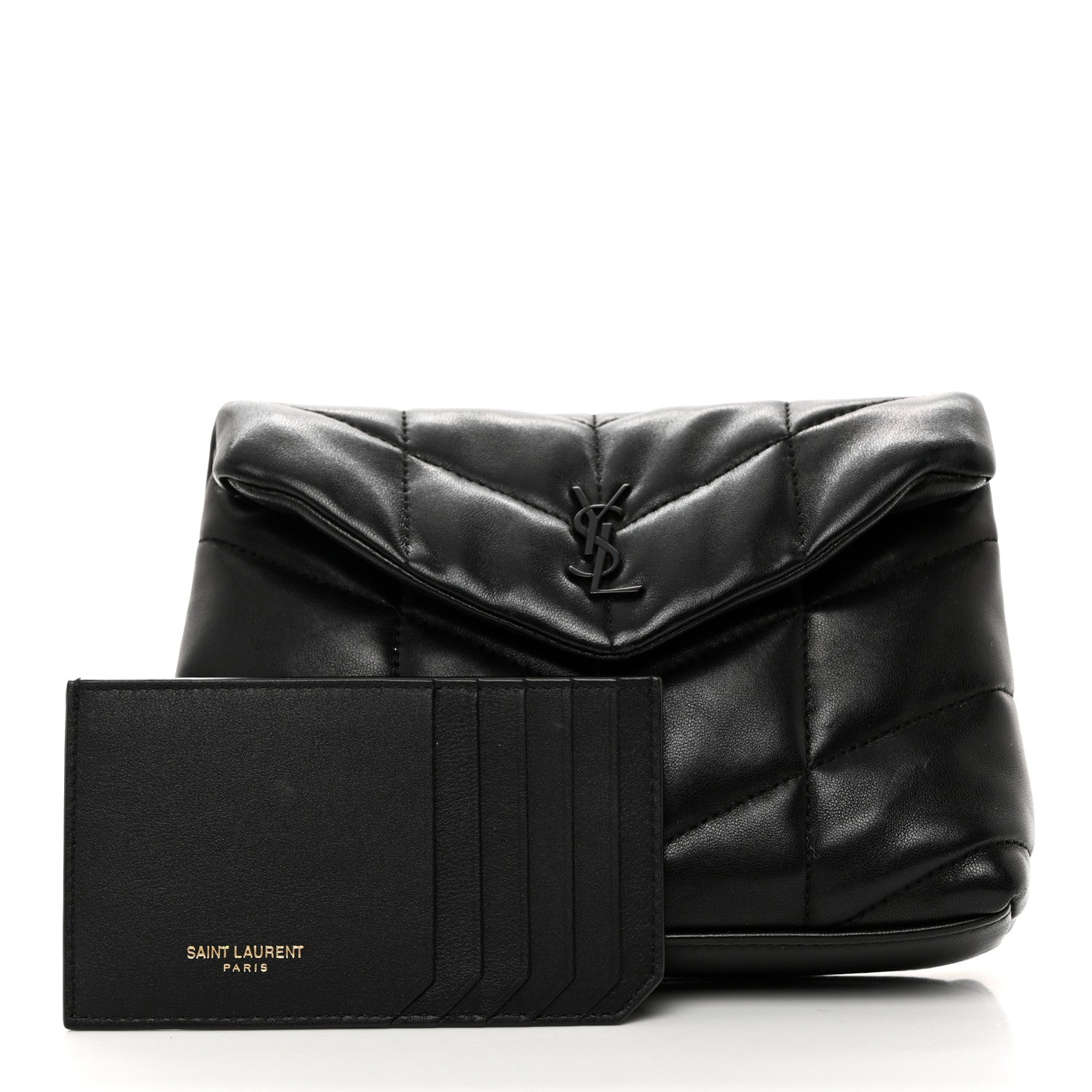 Saint Laurent Lambskin Monogram Loulou Puffer Pouch Clutch Black 3 of 8