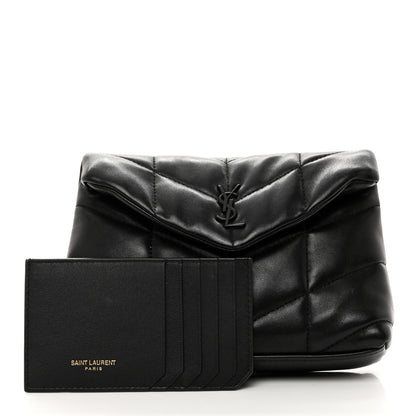 Saint Laurent Lambskin Monogram Loulou Puffer Pouch Clutch Black 3 of 8