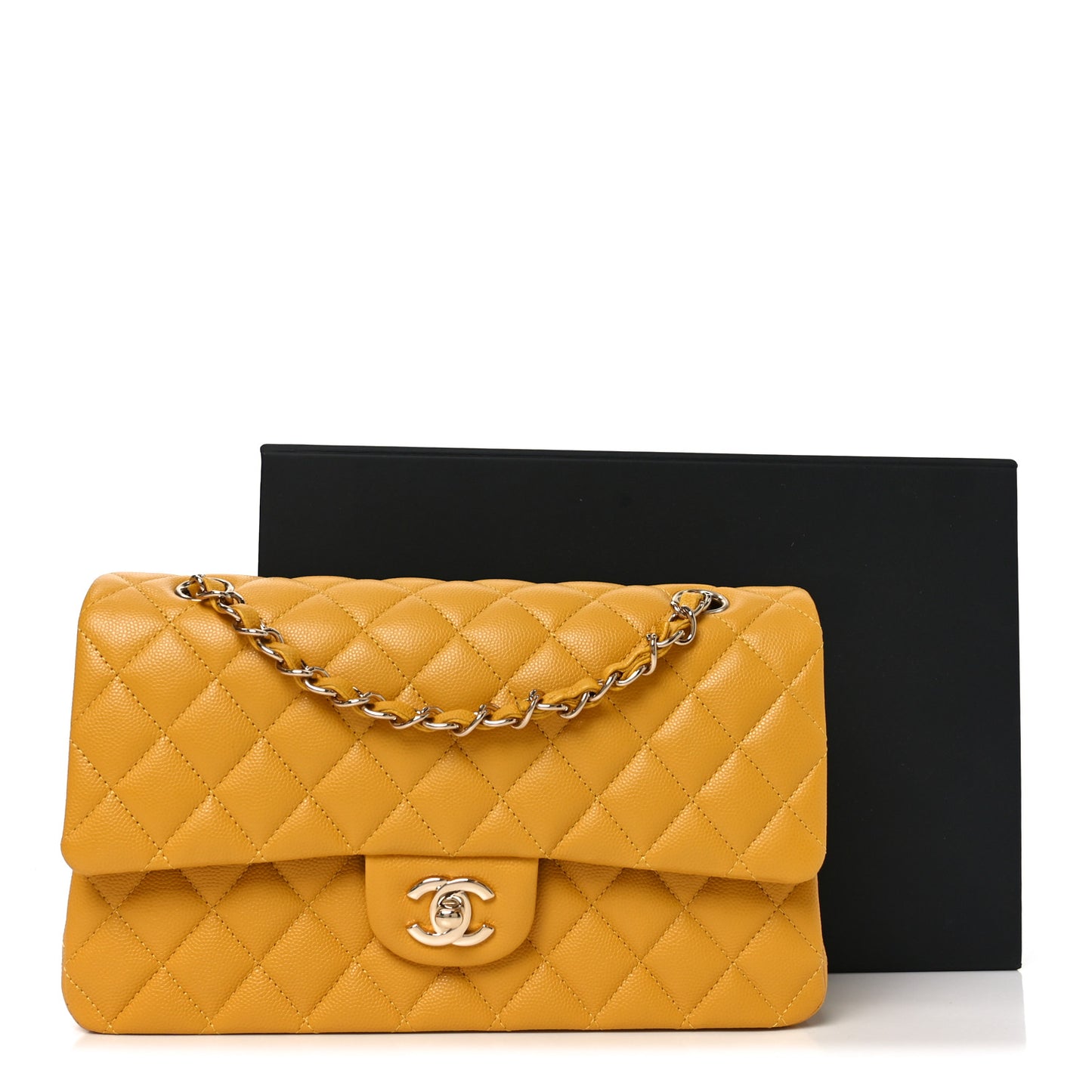 Caviar Quilted Medium Double Flap Yellow