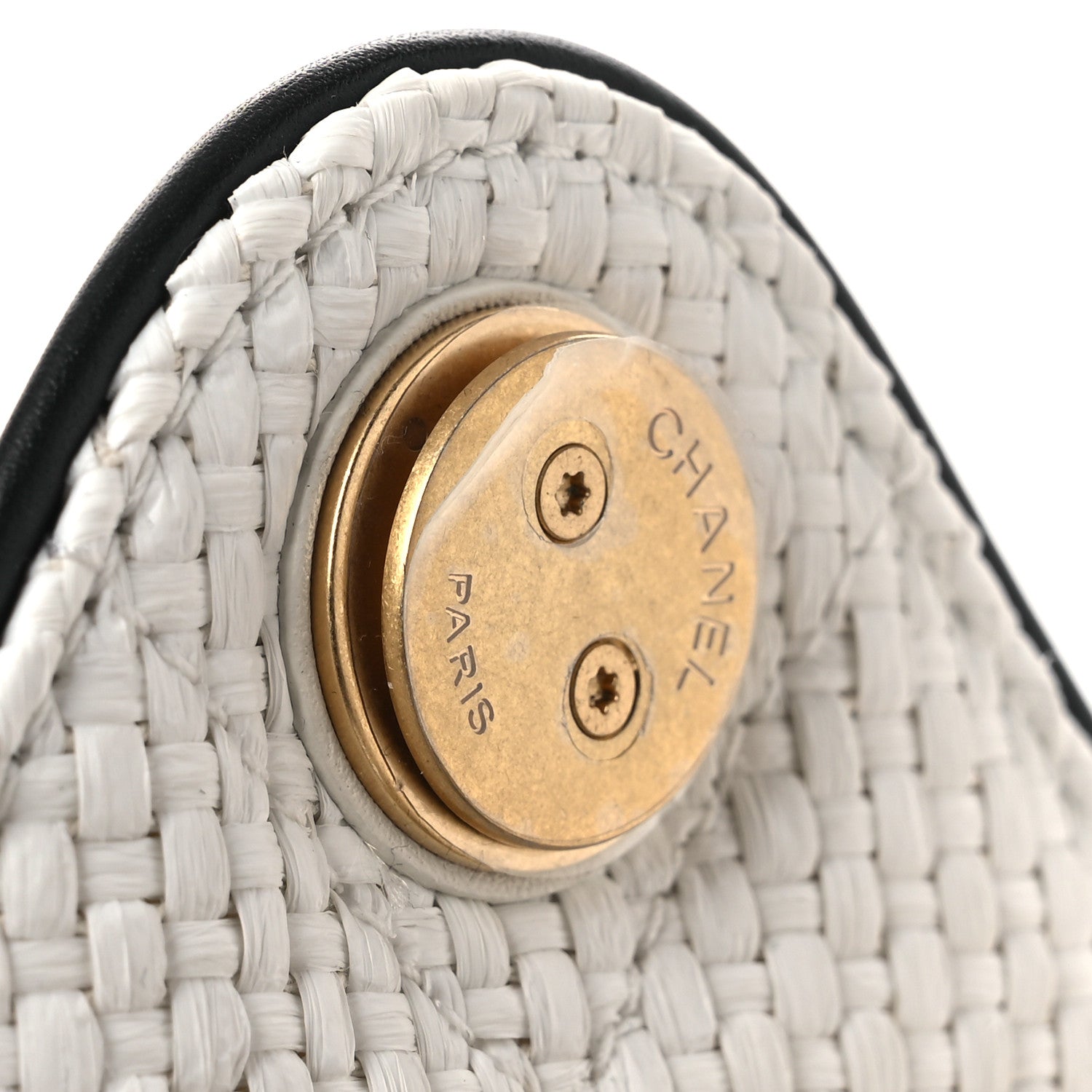 Chanel Braided Raffia Calfskin Mini Chanel 25 Handbag White Black