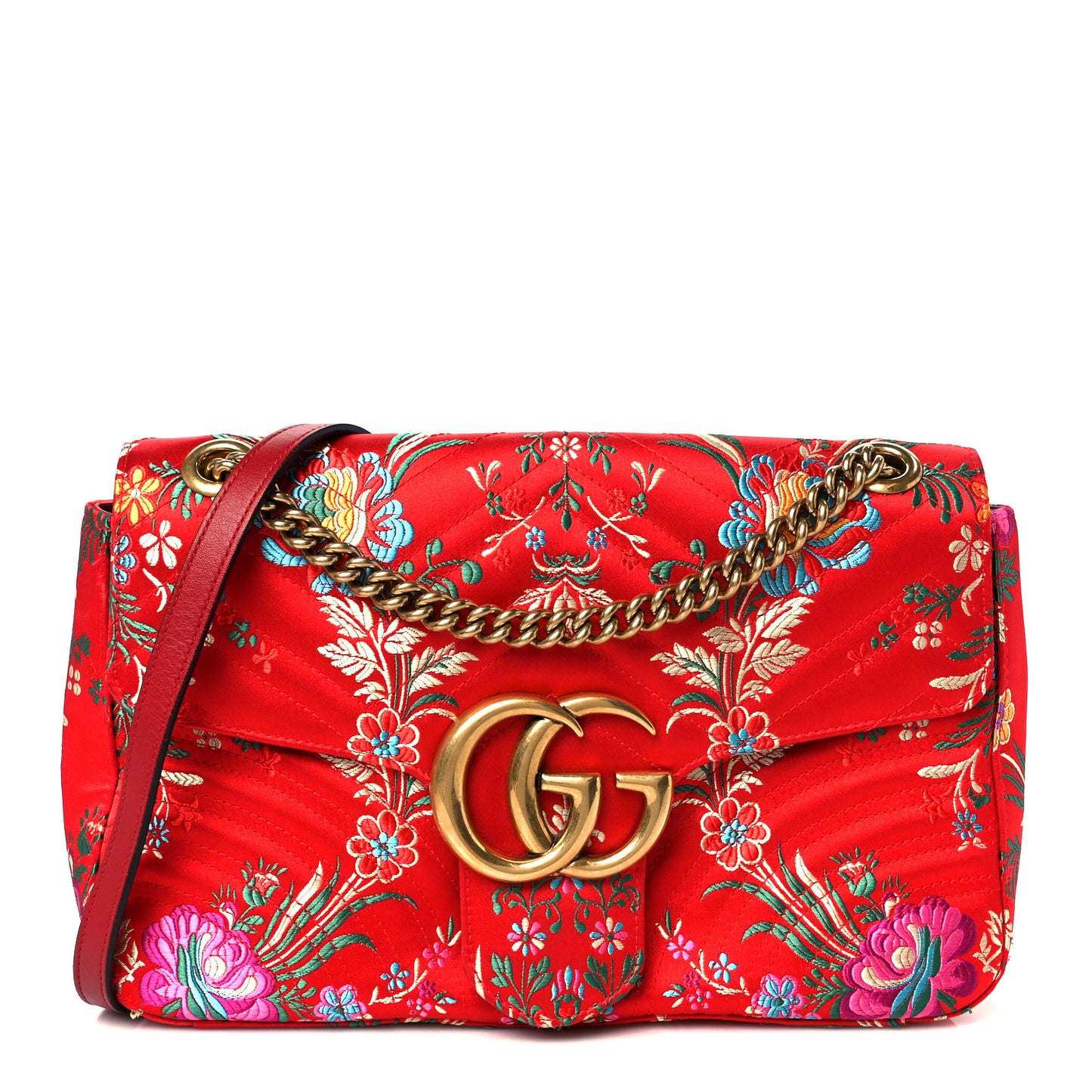Jacquard Matelasse Floral Medium GG Marmont Shoulder Bag Red
