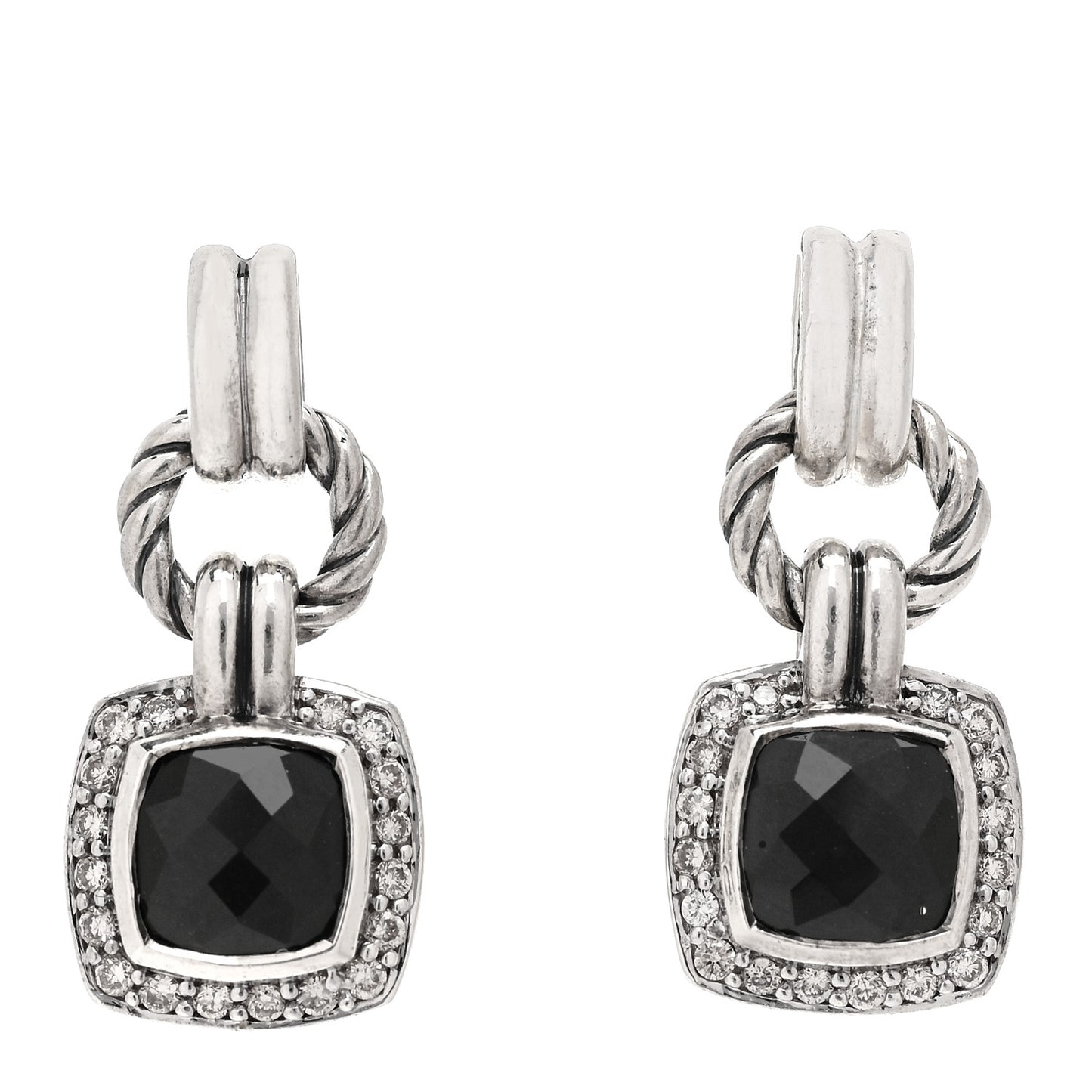 Sterling Silver Diamond Black Onyx 7mm Petite Albion Drop Earrings