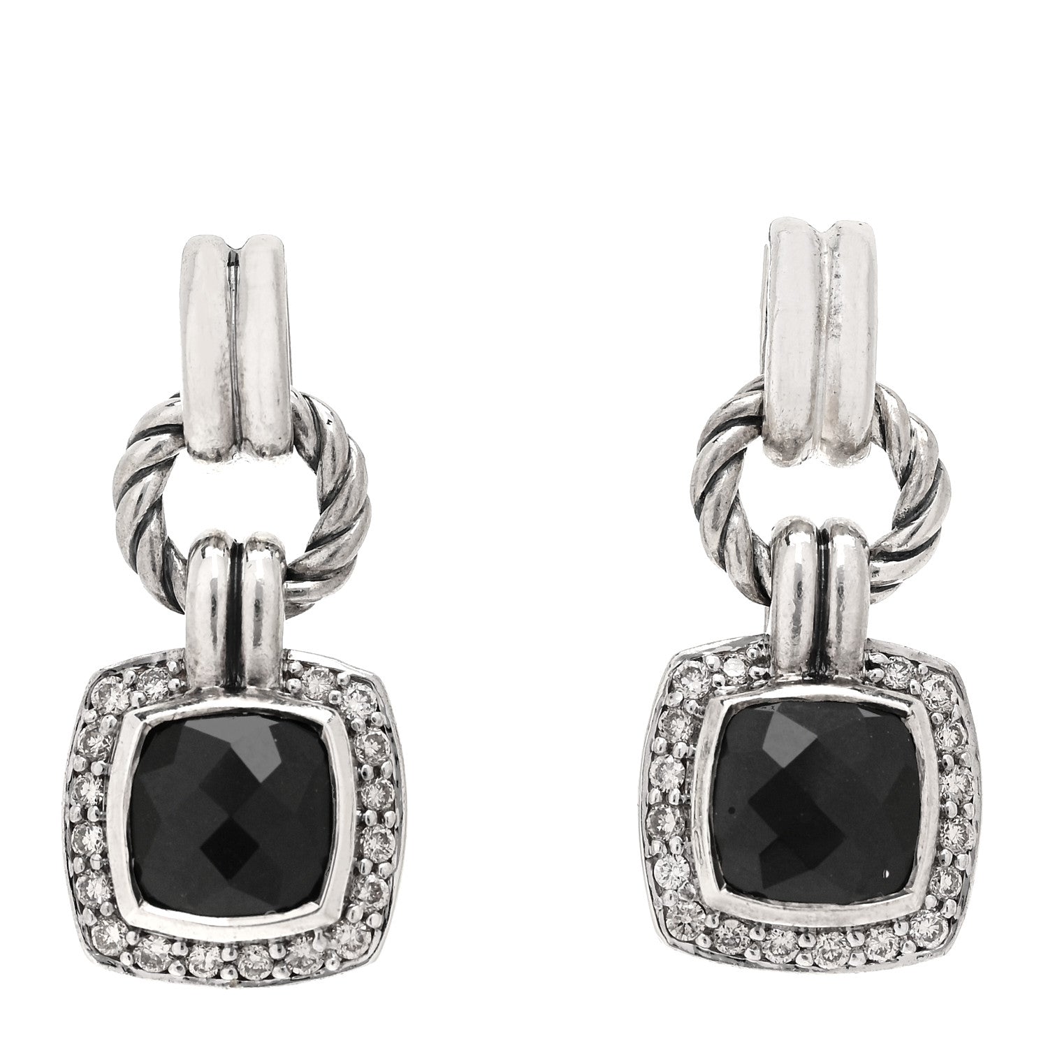 David Yurman Sterling Silver Diamond Black Onyx 7mm Petite Albion Drop Earrings 1 of 5