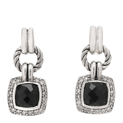 David Yurman Sterling Silver Diamond Black Onyx 7mm Petite Albion Drop Earrings 1 of 5