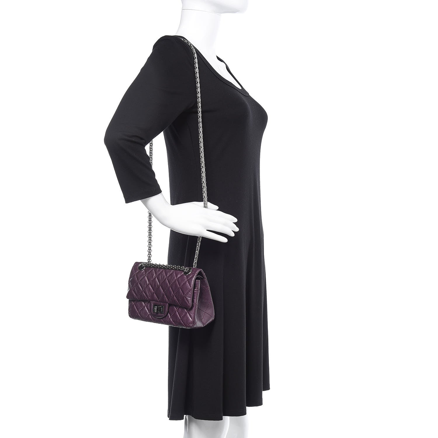 Chanel Metallic Aged Calfskin Quilted 2.55 Reissue 224 Flap Plum 2 of 12