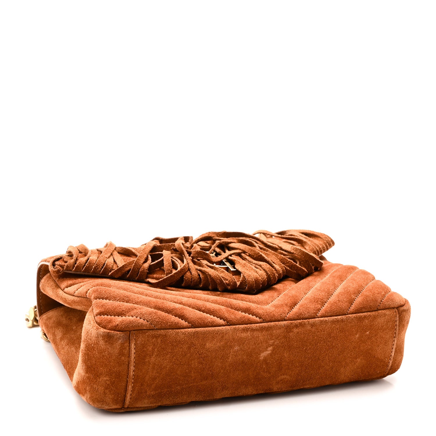 Saint Laurent Suede Matelasse Chevron Fringe Monogram Medium College Bag Cinnamon 4 of 11