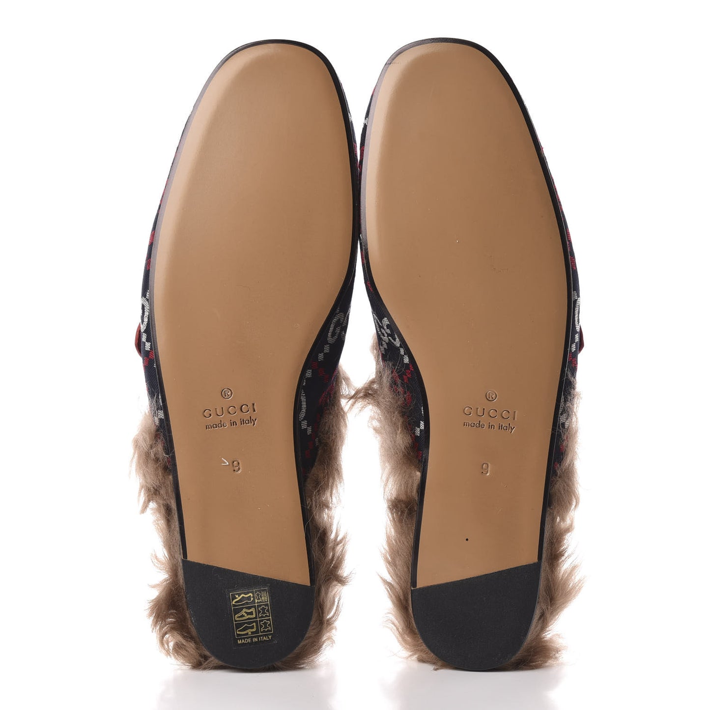 Canvas GG Monogram Diamond Fur Web GG Mens Princetown Slippers 9 Midnight Blue Hibiscus Red