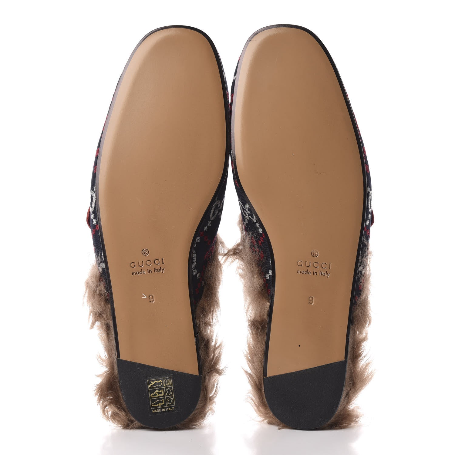 Gucci Canvas GG Monogram Diamond Fur Web GG Mens Princetown Slippers 9 Midnight Blue Hibiscus Red 5 of 8
