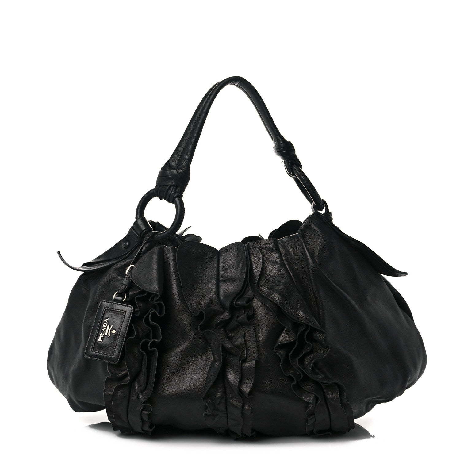 Prada Nappa Ruffle Hobo Black 1 of 10