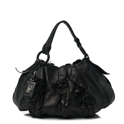 Prada Nappa Ruffle Hobo Black 1 of 10
