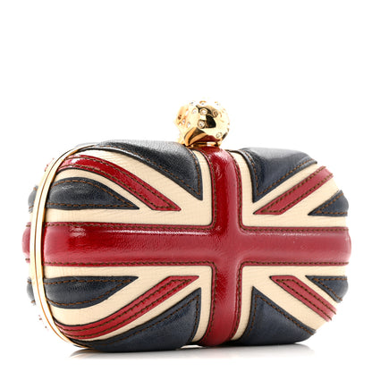 Alexander McQueen Patent Calfskin Britannia Skull Box Clutch Red Blue 3 of 11