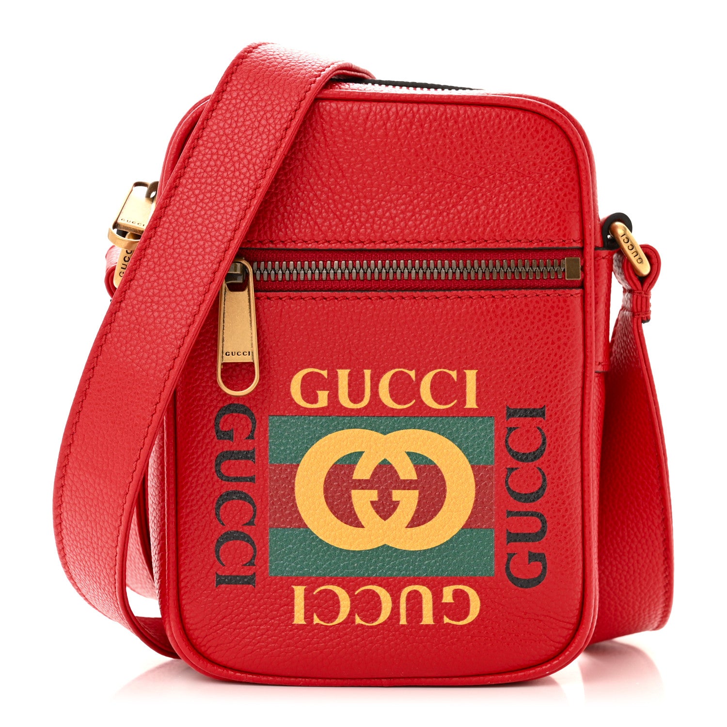 Gucci Dollar Calfskin Logo Mini Messenger Bag Hibiscus Red Yellow Green 1 of 10