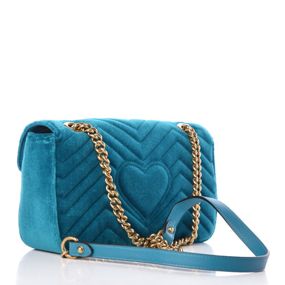 Gucci Velvet Matelasse Small GG Marmont Shoulder Bag Pavone Cyan 3 of 7