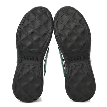 Chanel Nylon Suede Calfskin Womens Logo Sneakers 36.5 Green 5 of 9
