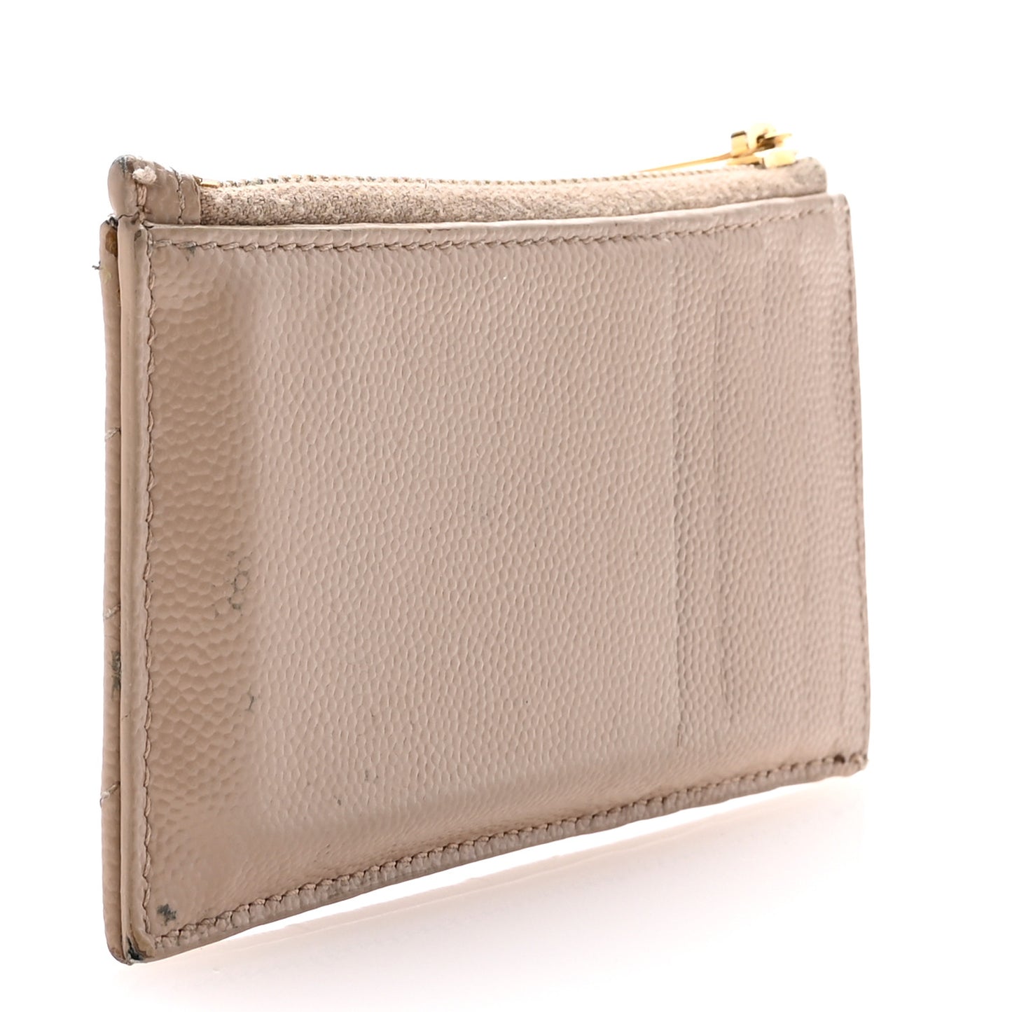 Grain De Poudre Matelasse Chevron Monogram Fragments Zippered Card Case Deep Beige