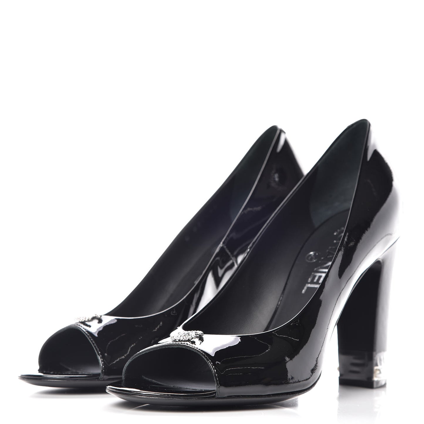 Patent Pearl Peep Toe CC Pumps 39 Black