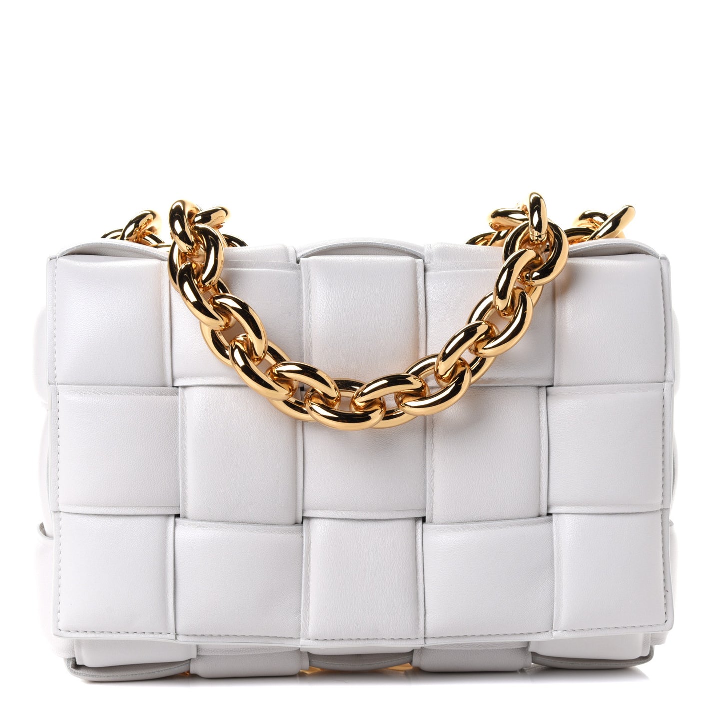 Lambskin Maxi Intreccio Padded Chain Cassette Crossbody Bag White
