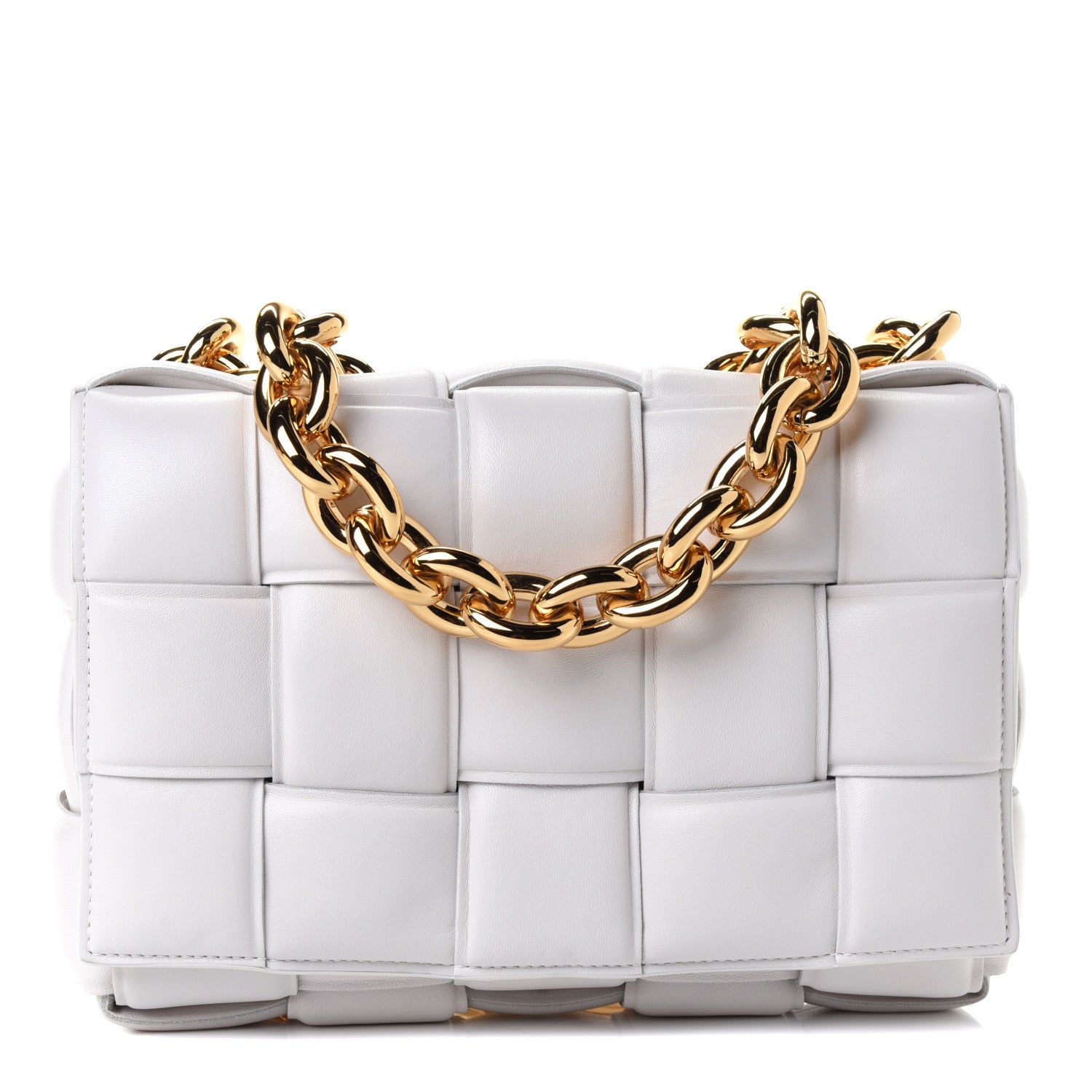 Bottega Veneta Lambskin Maxi Intreccio Padded Chain Cassette Crossbody Bag White 1 of 4