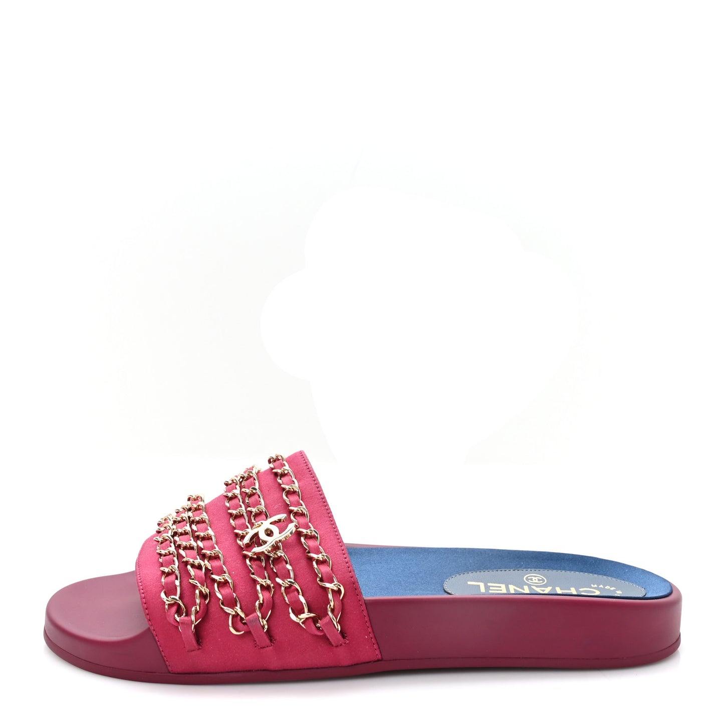 Satin Canvas Chain Slides Sandals Flats 40 Dark Fuchsia