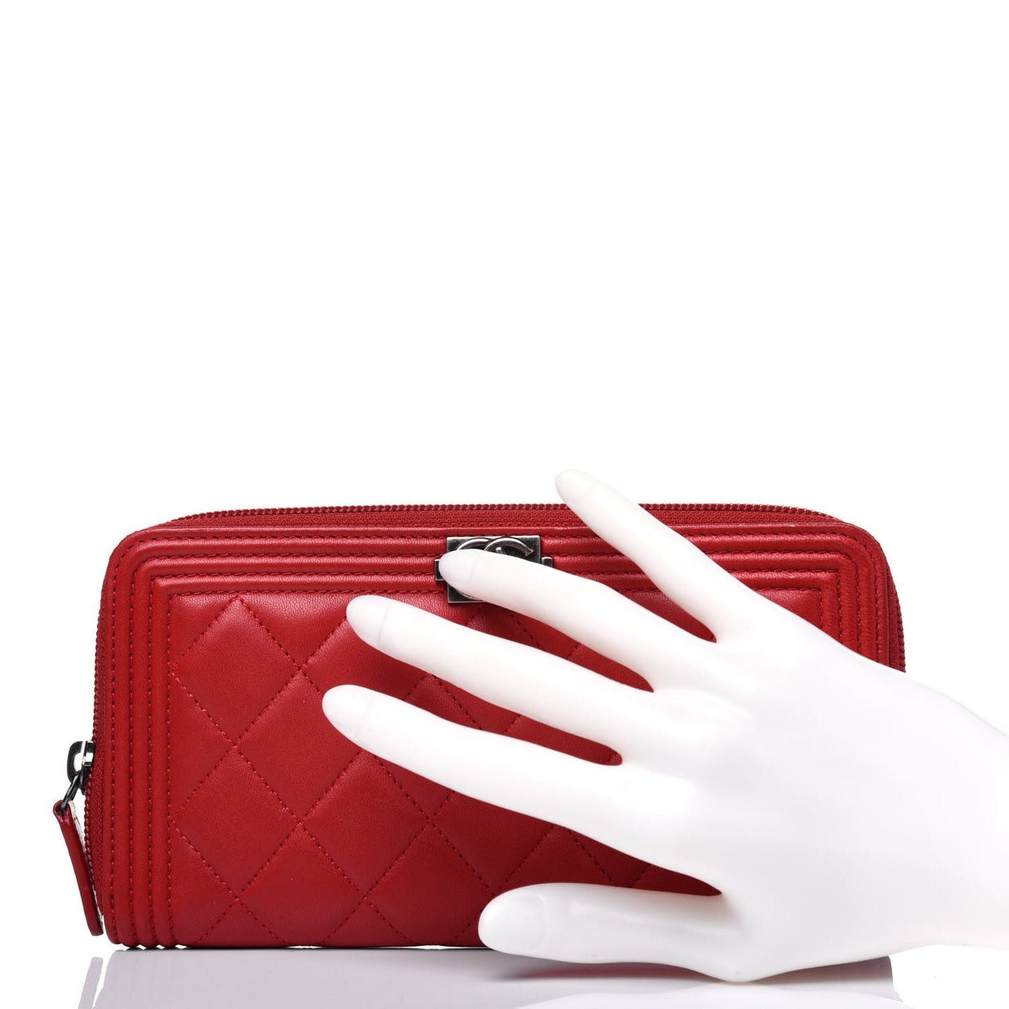 Lambskin Quilted Boy Zip Around Wallet Red