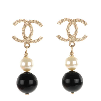 Chanel Pearl Bead CC Drop Earrings Black Gold 1 of 6