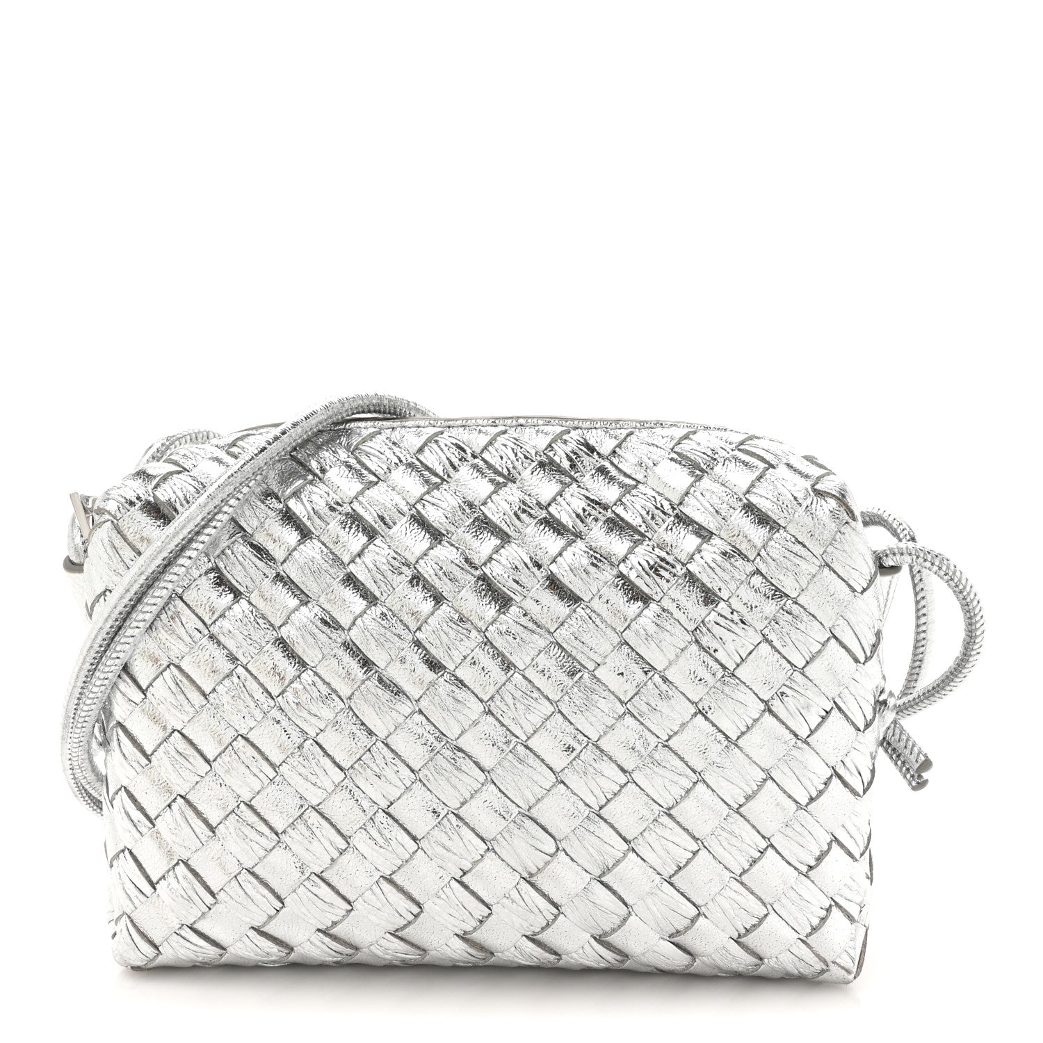 Bottega Veneta Metallic Calfskin Intrecciato Mini Loop Camera Bag Silver 1 of 10