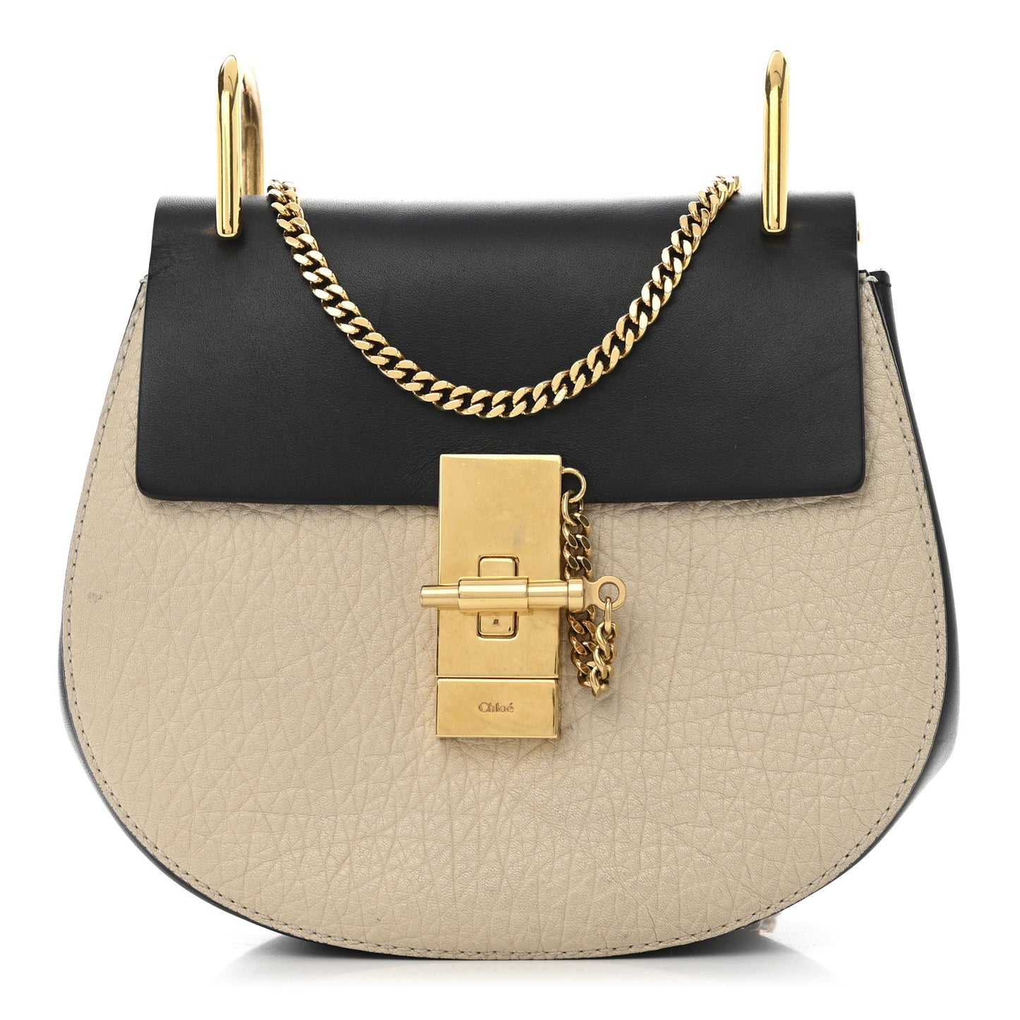 Grained Calfskin Lambskin Mini Bi-Color Drew Shoulder Bag Ivory Black
