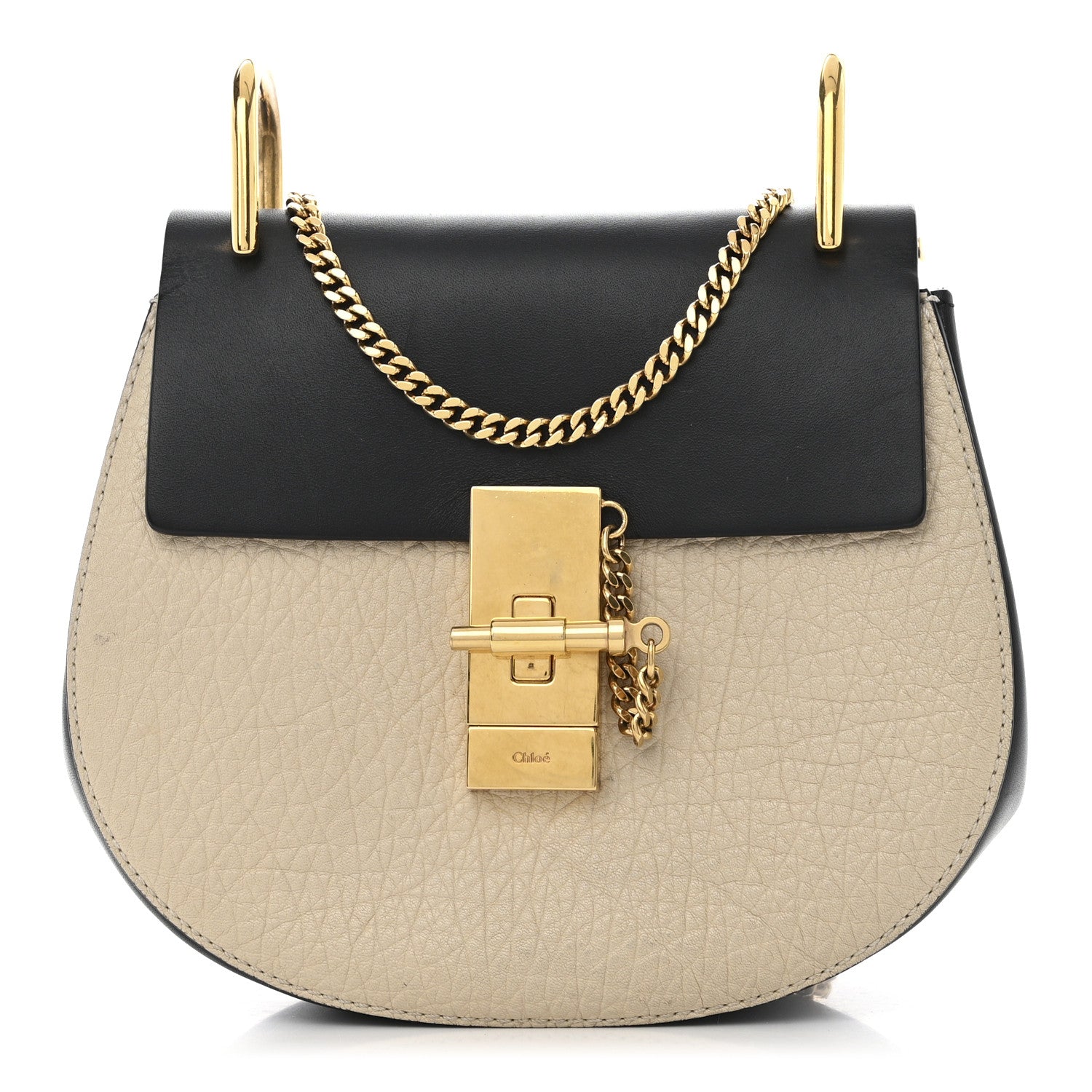 Chloe Grained Calfskin Lambskin Mini Bi-Color Drew Shoulder Bag Ivory Black 1 of 10