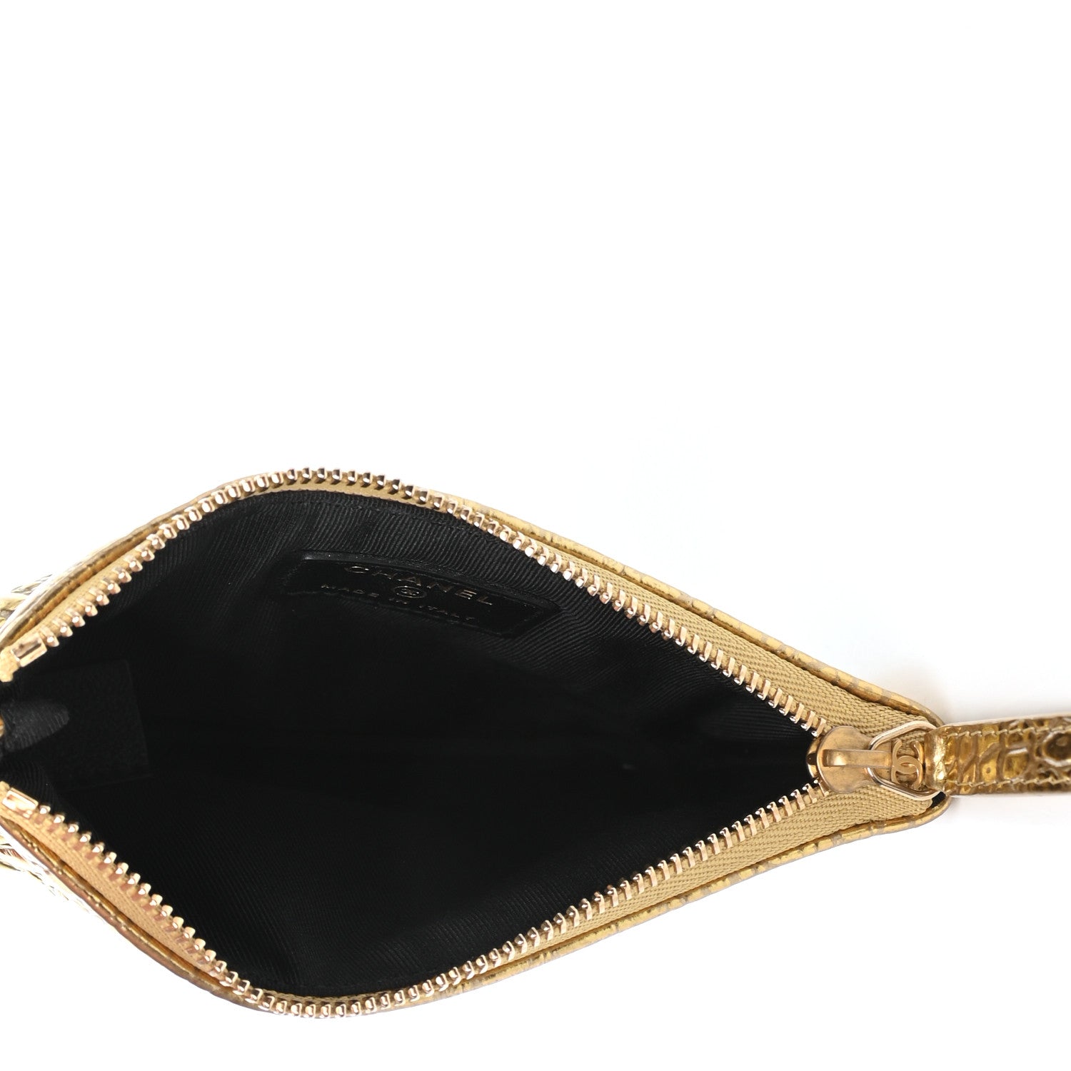 Chanel Metallic Calfskin Crocodile Embossed Cocodile Small Cosmetic Case Gold 5 of 8