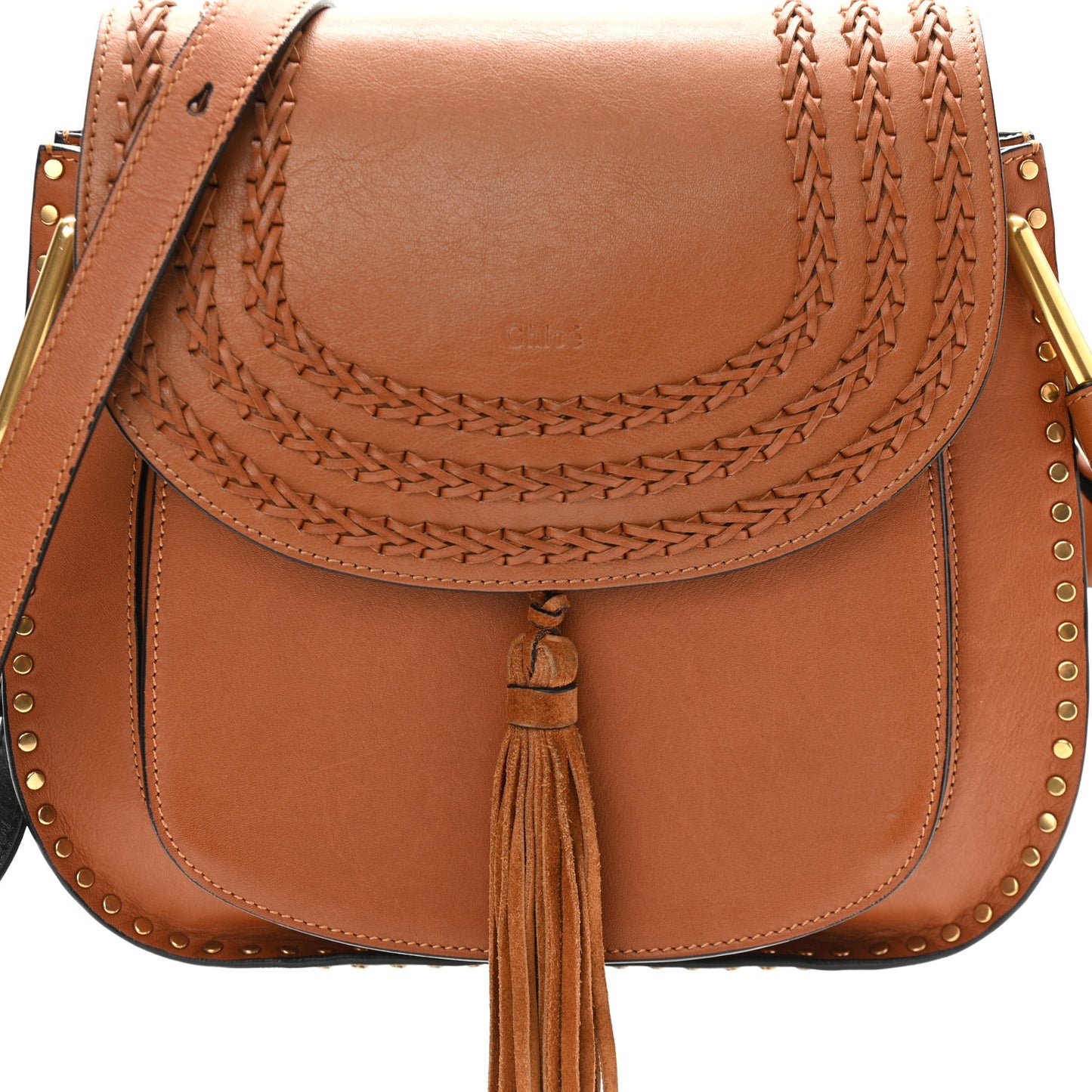 Calfskin Braided Medium Hudson Shoulder Bag Caramel