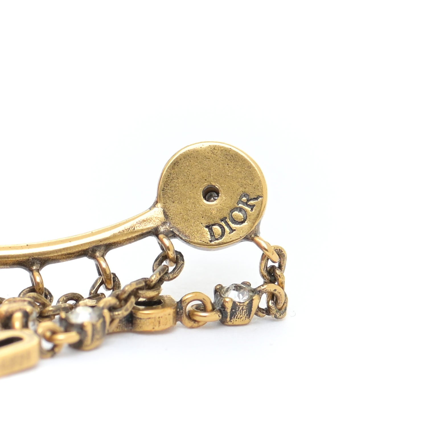 Christian Dior Crystal Metal Logo Earring Aged Gold 5 of 6