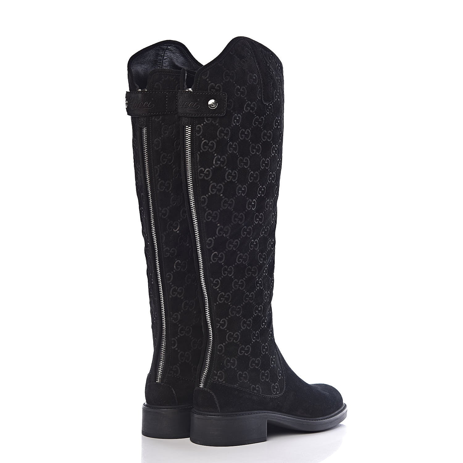 Gucci Suede Softy GG Knee High Riding Boots 37 Black 4 of 9