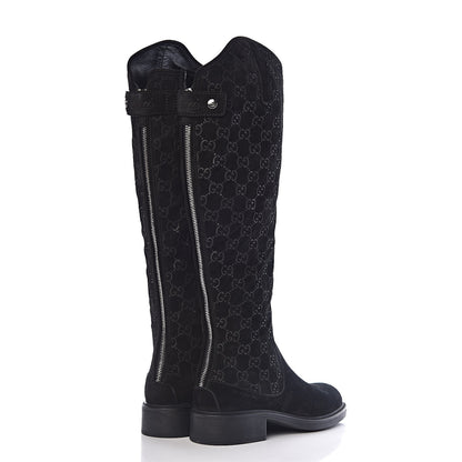 Gucci Suede Softy GG Knee High Riding Boots 37 Black 4 of 9