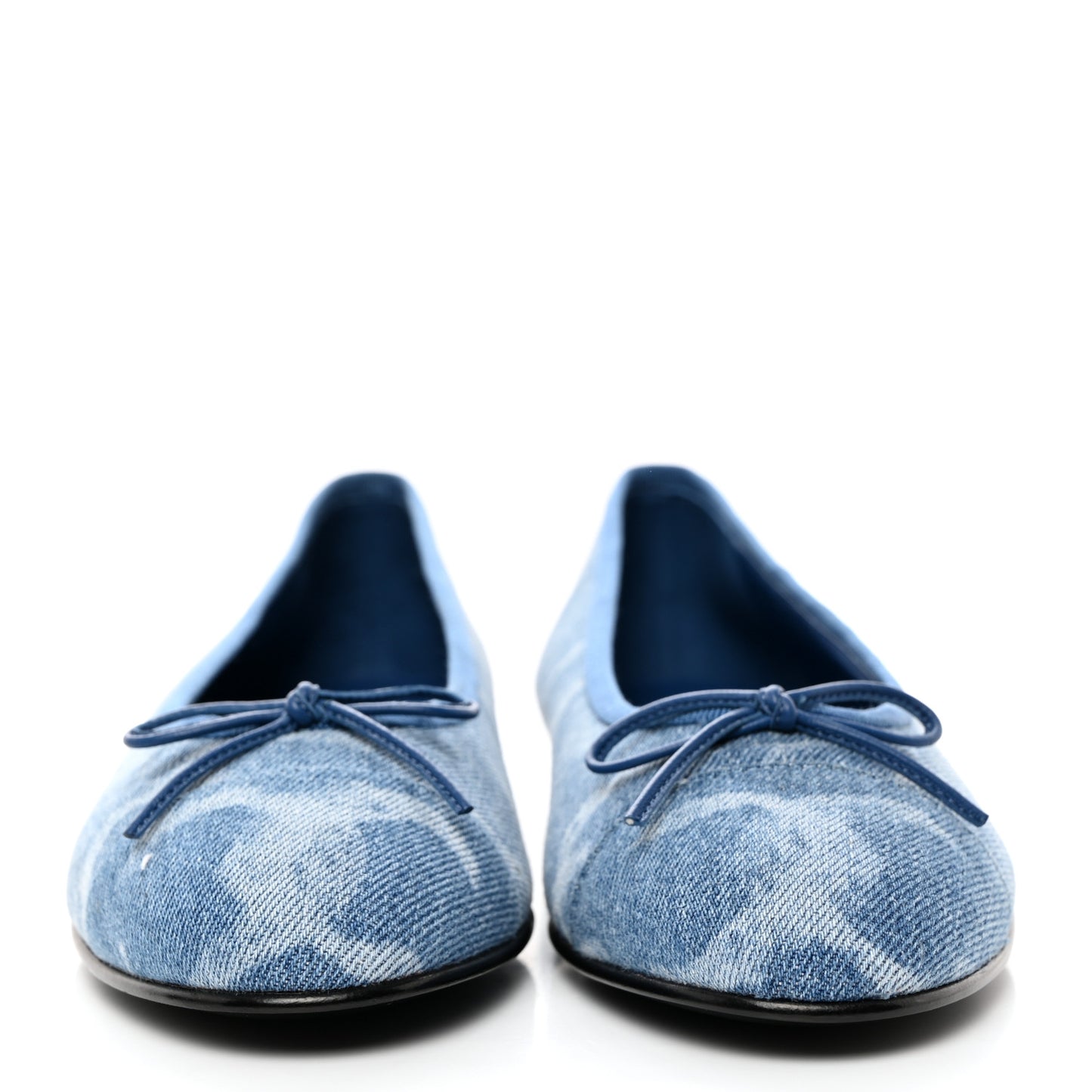 Denim Printed CC Cap Toe Ballerina Flats 37.5 Light Blue White