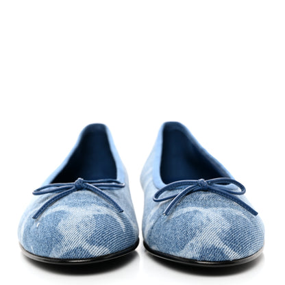 Chanel Denim Printed CC Cap Toe Ballerina Flats 37.5 Light Blue White 2 of 10