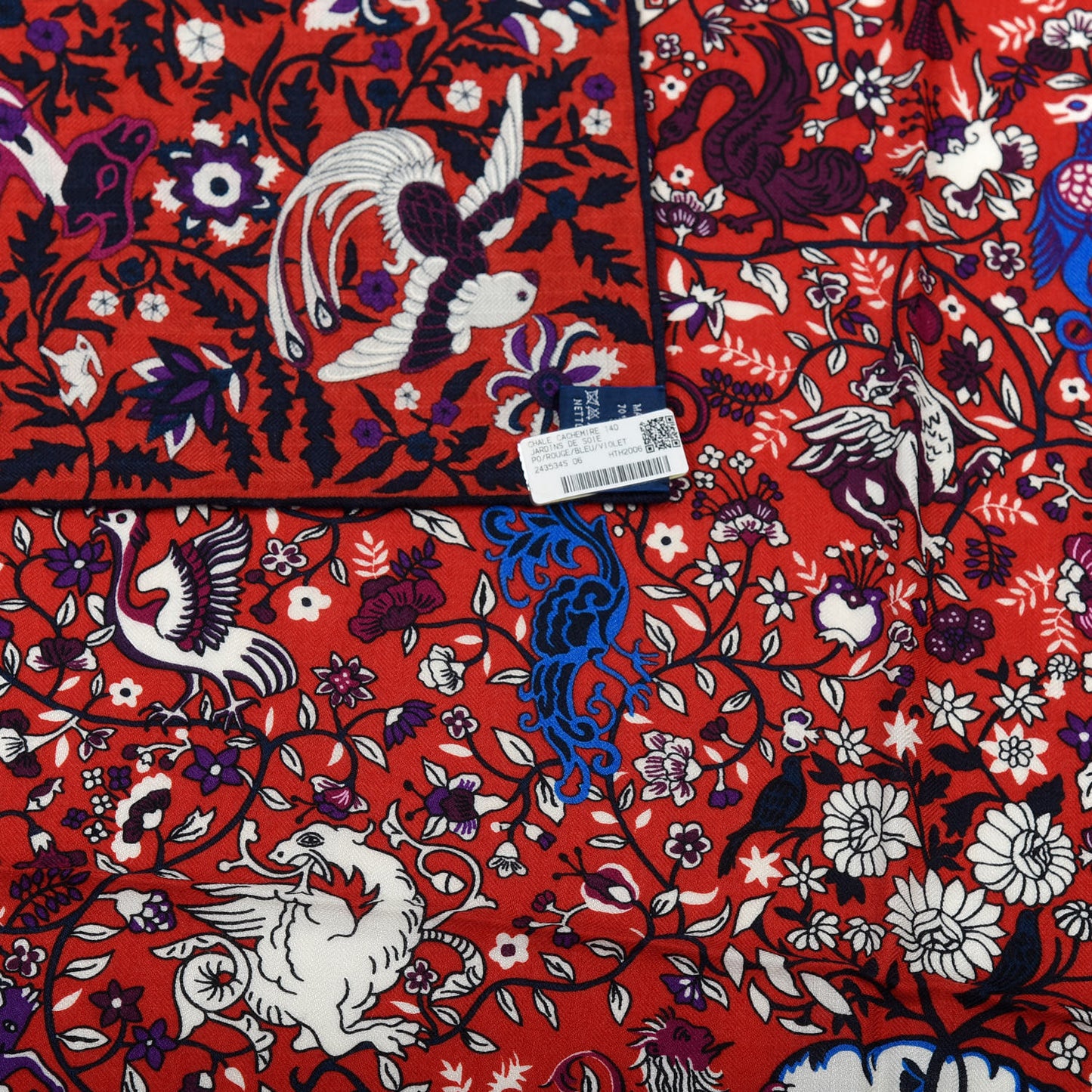 Cashmere Silk Jardins De Soie Shawl 140 Rouge Blue Violet
