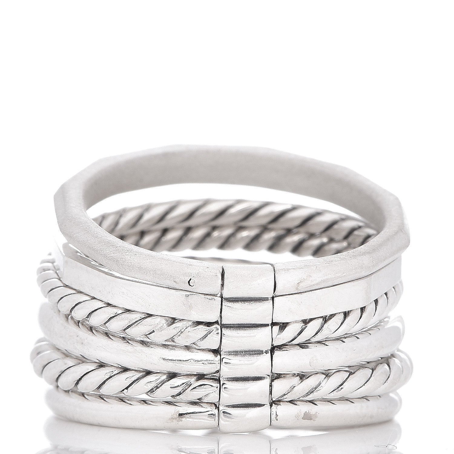 David Yurman Sterling Silver Diamond 16mm Stax Wide Stacked Ring 56 7.75 3 of 5