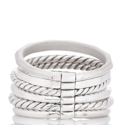 David Yurman Sterling Silver Diamond 16mm Stax Wide Stacked Ring 56 7.75 3 of 5