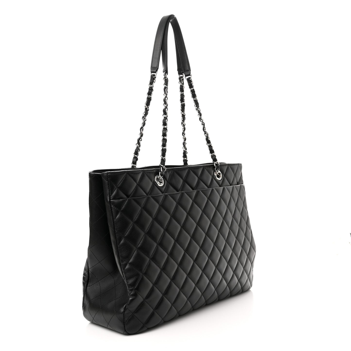 Calfskin Quilted Large Classic Shopping Tote Black