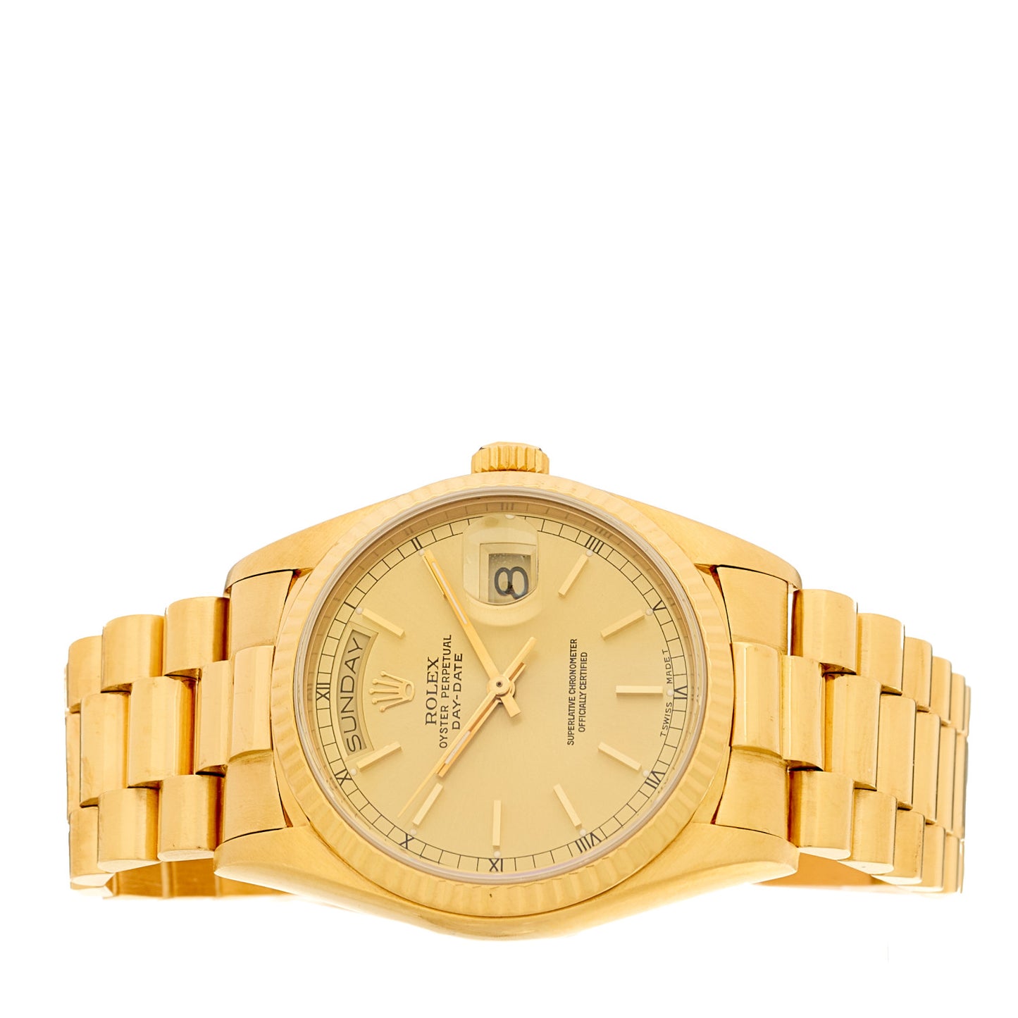 18K Yellow Gold 36mm Oyster Perpetual Day-Date President Watch Champagne 18038