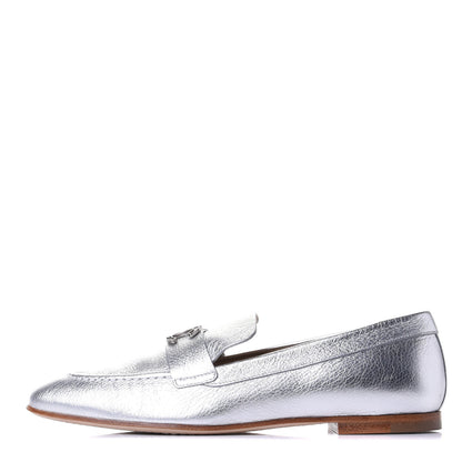 Chanel Crackled Goatskin Laminated CC Loafers 37.5 Silver 1 of 10