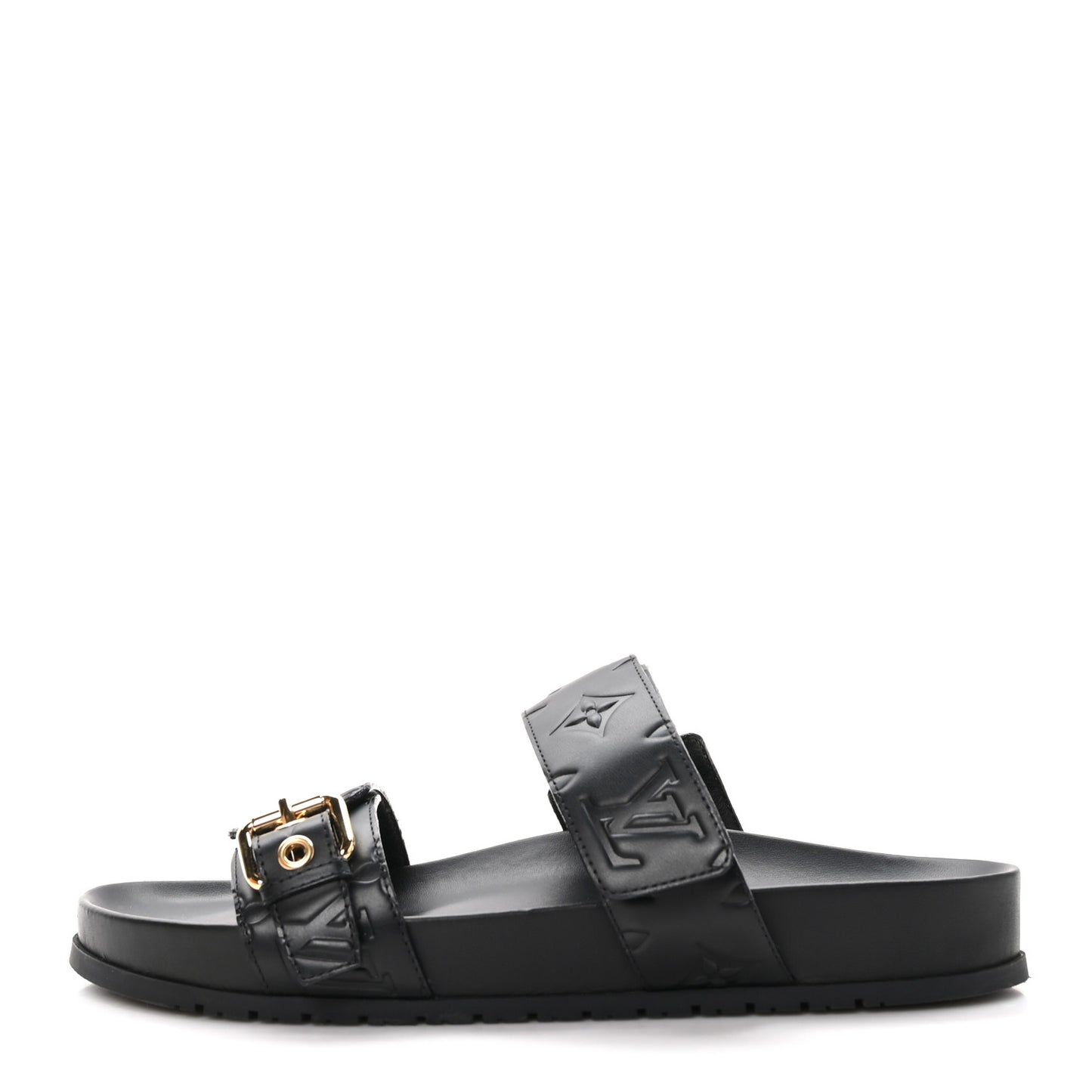 Lambskin Embossed Monogram Bom Dia Flat Mule Sandals 38.5 Black