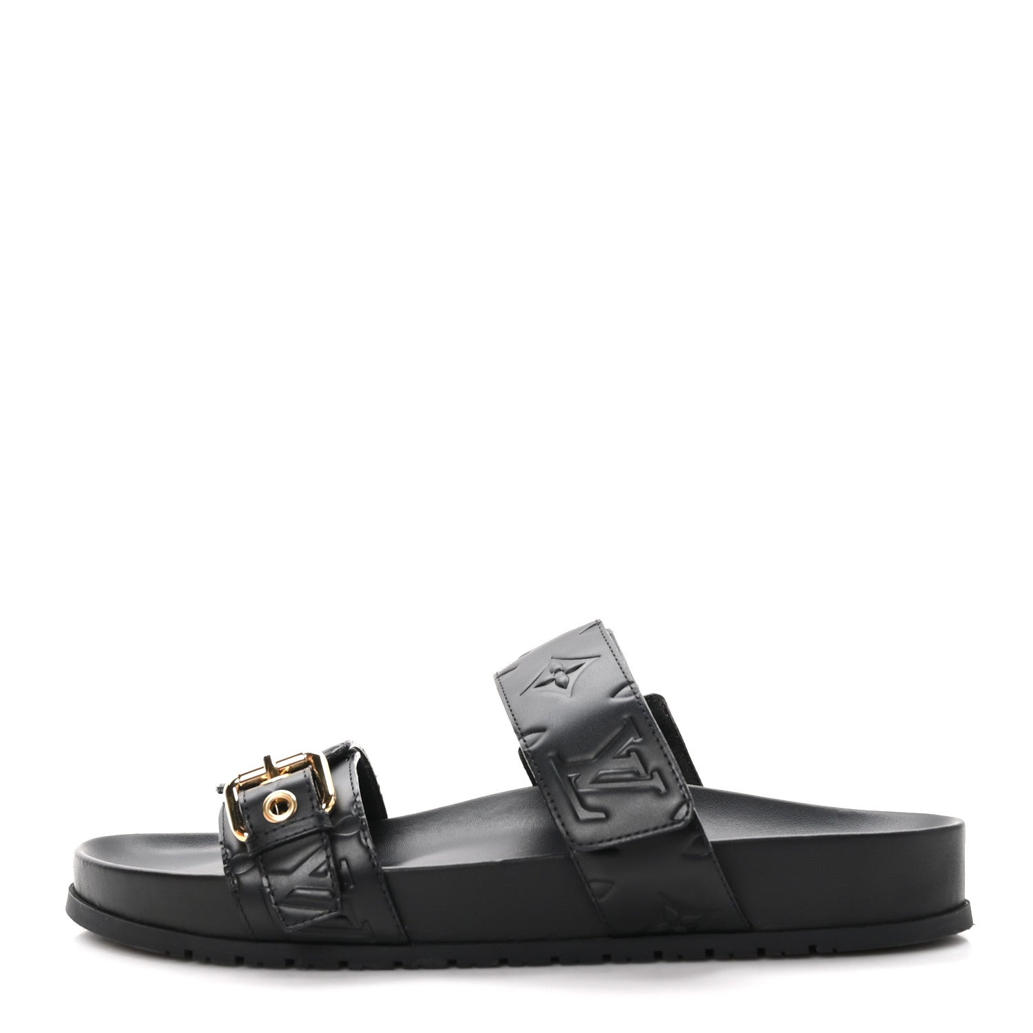 Louis Vuitton Lambskin Embossed Monogram Bom Dia Flat Mule Sandals 38.5 Black 1 of 9