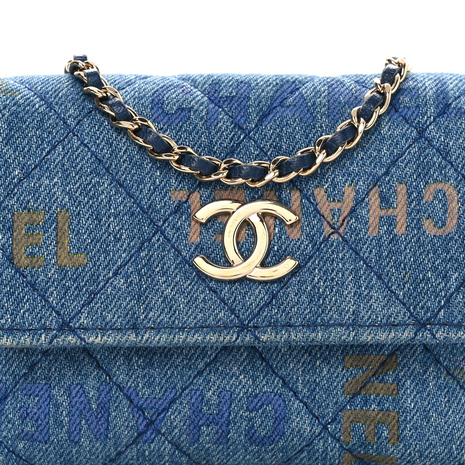 Chanel Denim Quilted Denim Mood Clutch With Chain Blue Multicolor 15 of 19