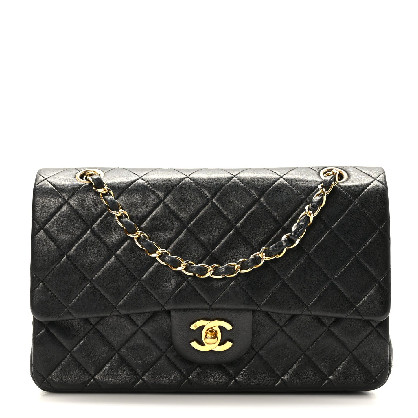 Lambskin Quilted Medium Double Flap Black