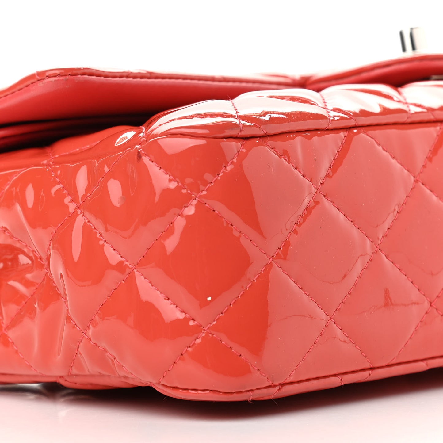 Patent Calfskin Quilted Medium Double Flap Red