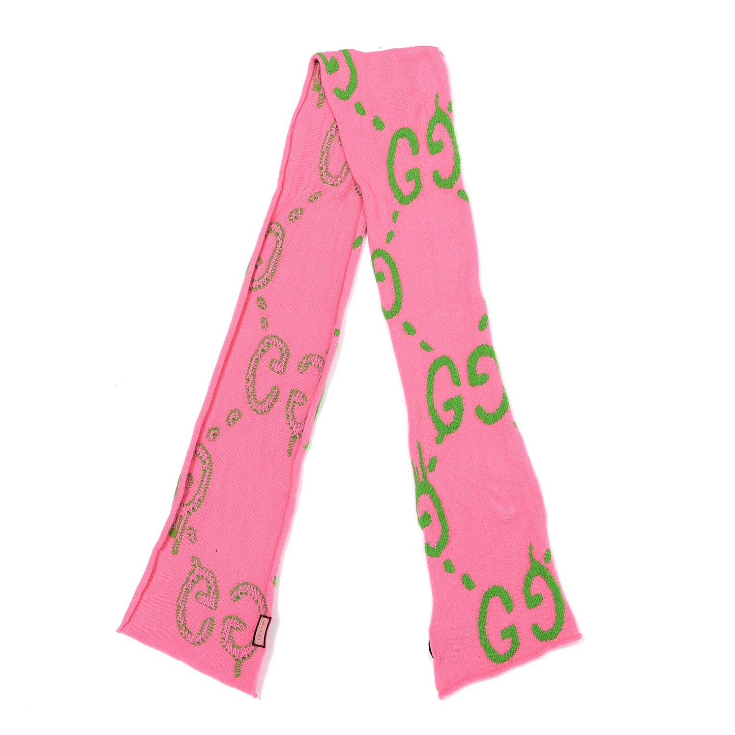 Wool Jacquard Knit GucciGhost Scarf Pink Green